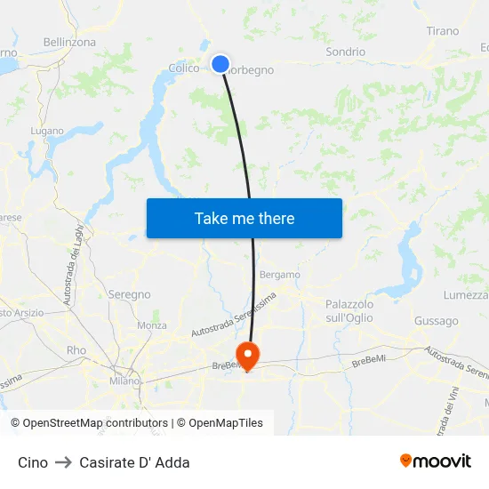 Cino to Casirate d'Adda map