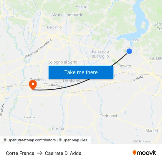 Corte Franca to Casirate D' Adda map