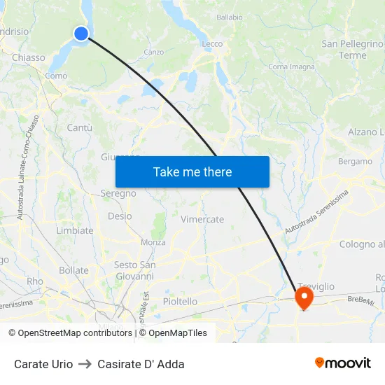 Carate Urio to Casirate D' Adda map