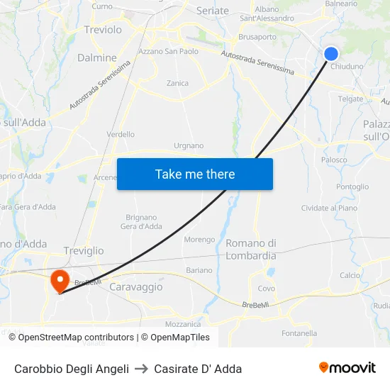 Carobbio Degli Angeli to Casirate D' Adda map