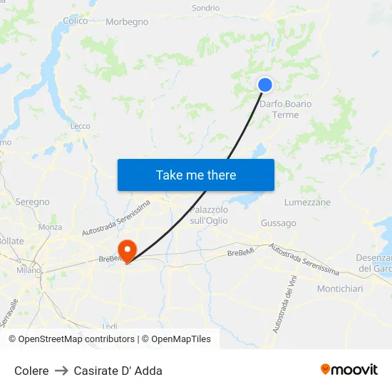 Colere to Casirate D' Adda map