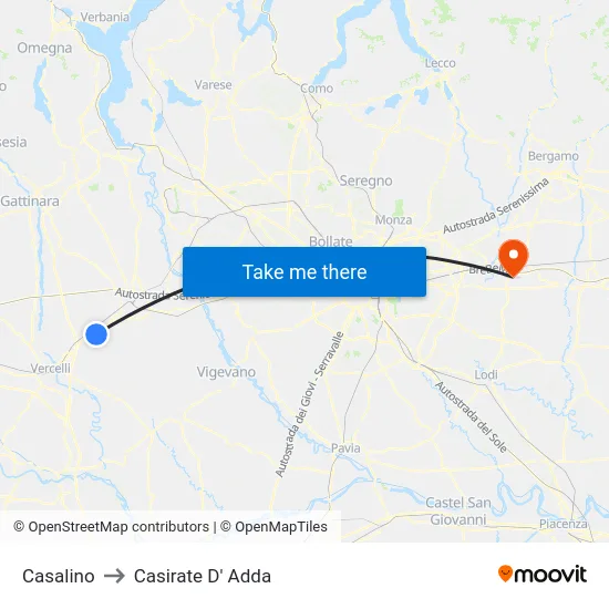 Casalino to Casirate D' Adda map