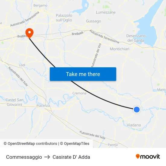 Commessaggio to Casirate d'Adda map