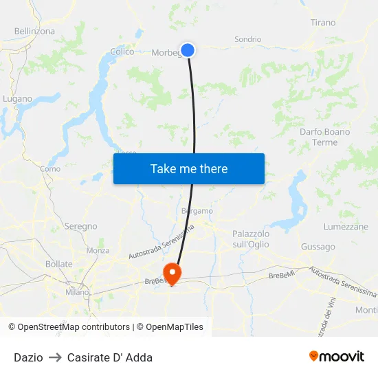 Dazio to Casirate D' Adda map
