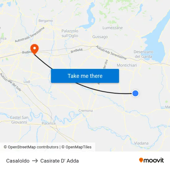 Casaloldo to Casirate d'Adda map