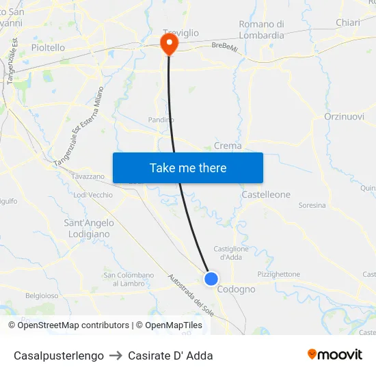 Casalpusterlengo to Casirate D' Adda map