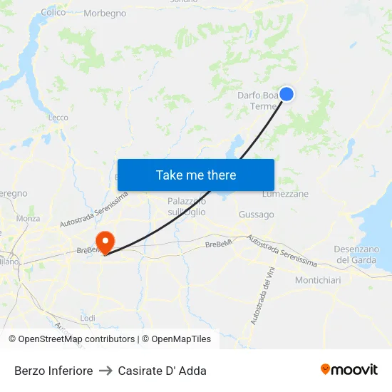 Berzo Inferiore to Casirate D' Adda map