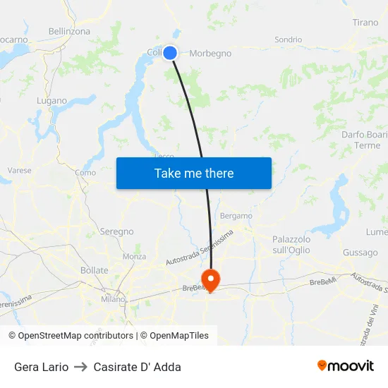 Gera Lario to Casirate D' Adda map