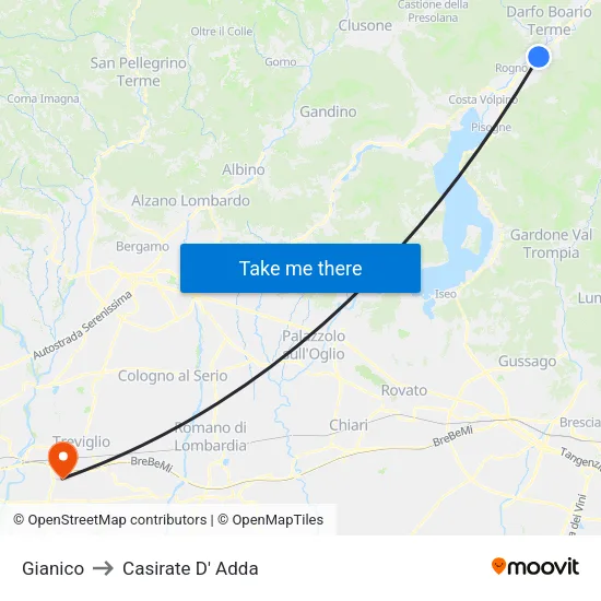 Gianico to Casirate D' Adda map