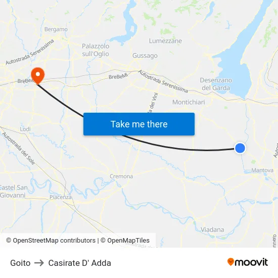 Goito to Casirate d'Adda map