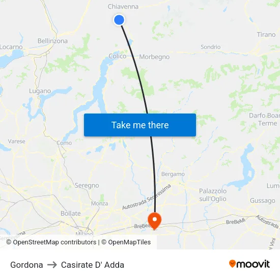 Gordona to Casirate D' Adda map
