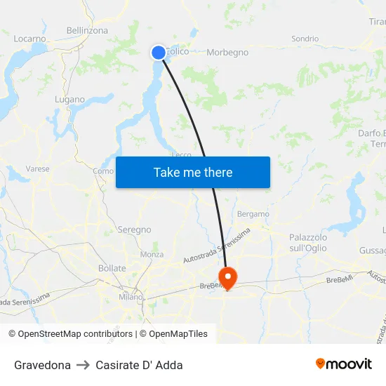 Gravedona to Casirate D' Adda map