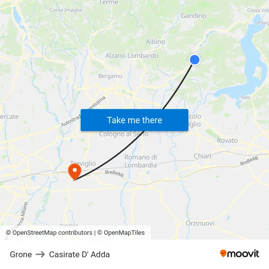 Grone to Casirate D' Adda map