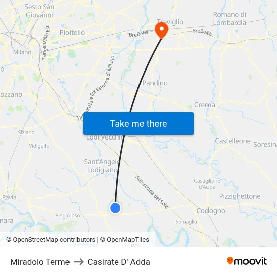 Miradolo Terme to Casirate d'Adda map