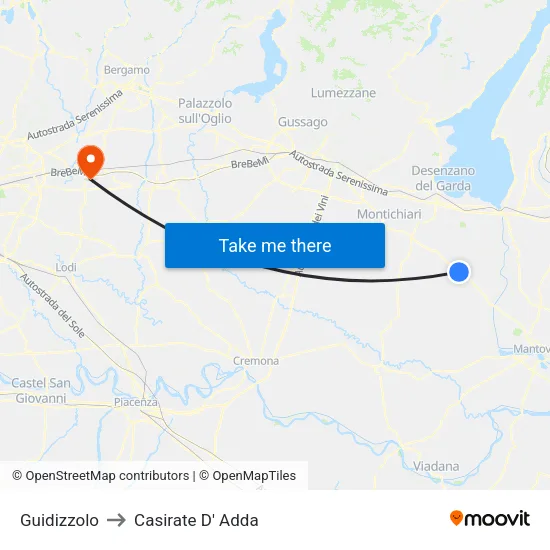Guidizzolo to Casirate D' Adda map