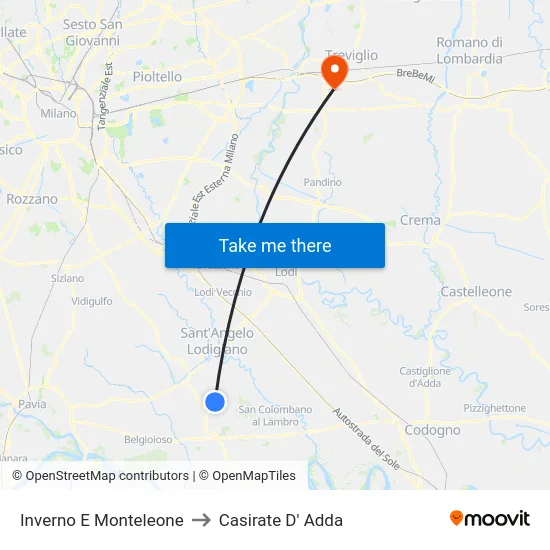 Inverno E Monteleone to Casirate D' Adda map
