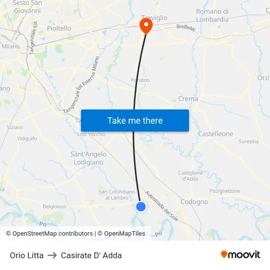 Orio Litta to Casirate D' Adda map