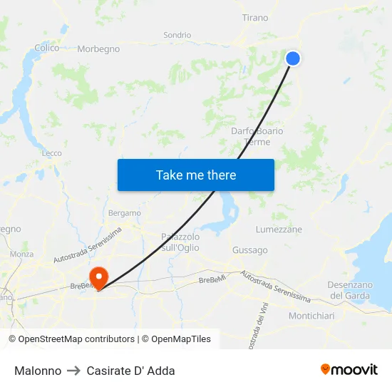 Malonno to Casirate D' Adda map