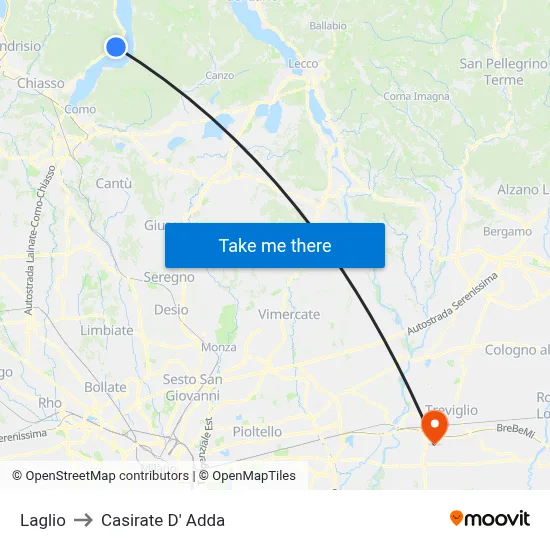 Laglio to Casirate d'Adda map