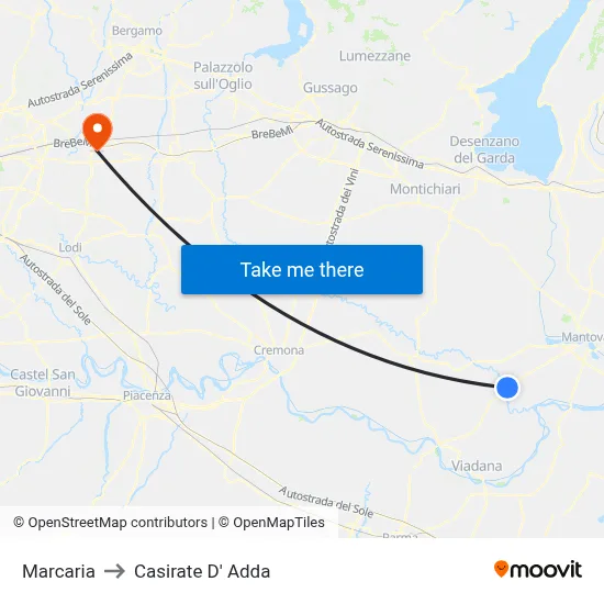 Marcaria to Casirate d'Adda map