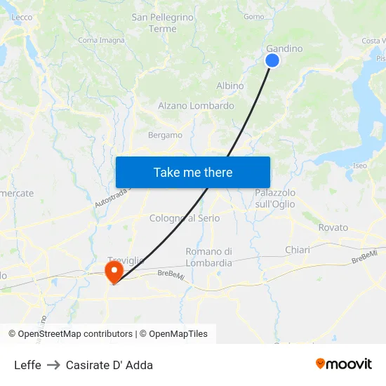Leffe to Casirate D' Adda map