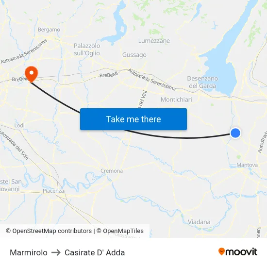 Marmirolo to Casirate D' Adda map
