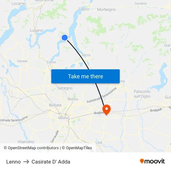 Lenno to Casirate D' Adda map
