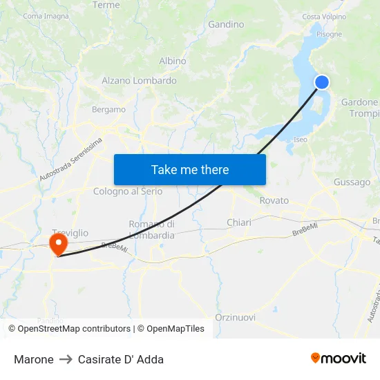 Marone to Casirate D' Adda map