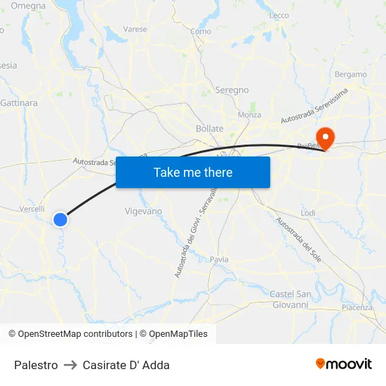 Palestro to Casirate D' Adda map
