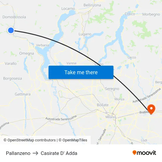 Pallanzeno to Casirate D' Adda map