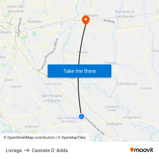 Livraga to Casirate D' Adda map
