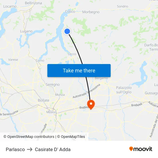 Parlasco to Casirate D' Adda map
