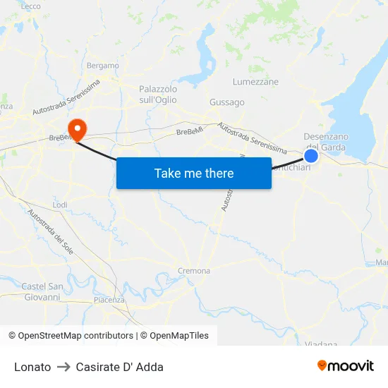 Lonato to Casirate d'Adda map