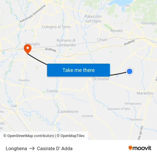 Longhena to Casirate d'Adda map