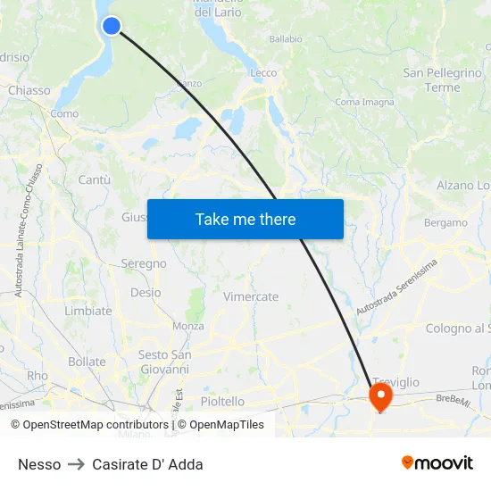 Nesso to Casirate D' Adda map