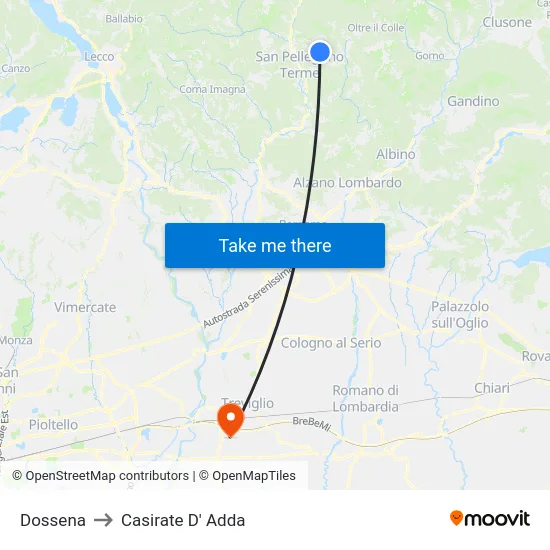Dossena to Casirate D' Adda map