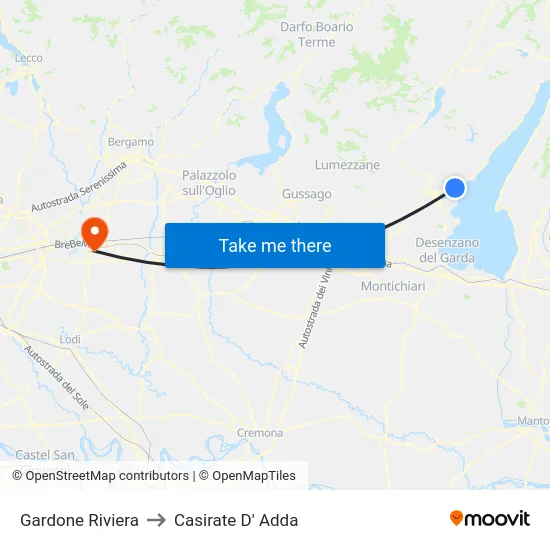Gardone Riviera to Casirate d'Adda map