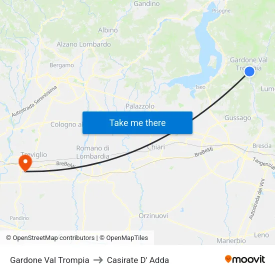 Gardone Val Trompia to Casirate D' Adda map