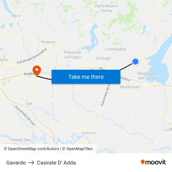Gavardo to Casirate d'Adda map