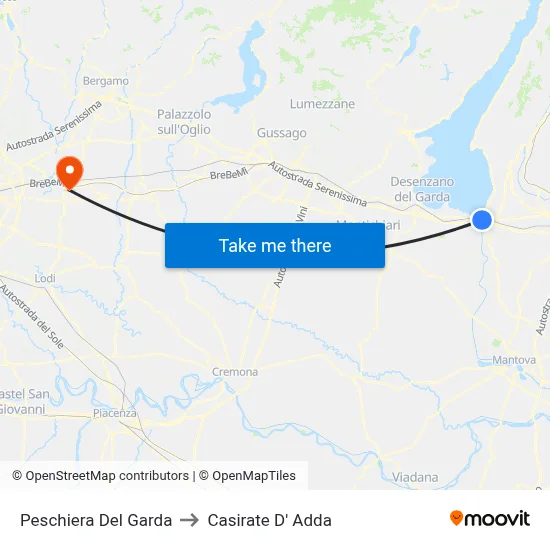 Peschiera Del Garda to Casirate D' Adda map
