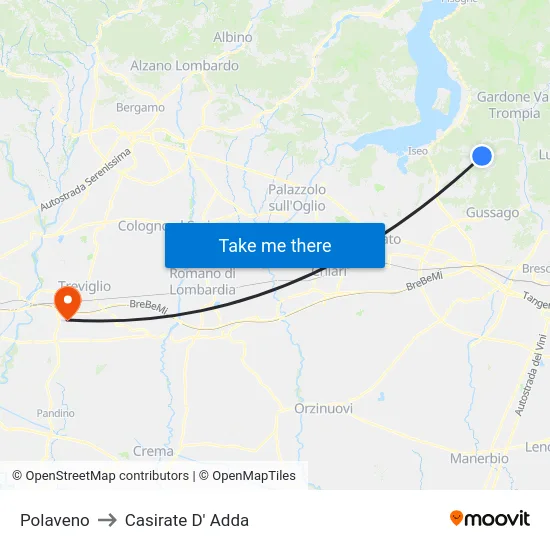 Polaveno to Casirate D' Adda map