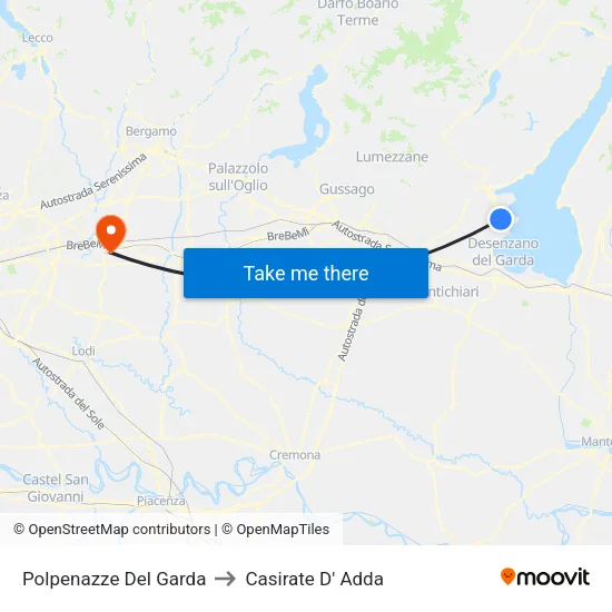 Polpenazze Del Garda to Casirate D' Adda map