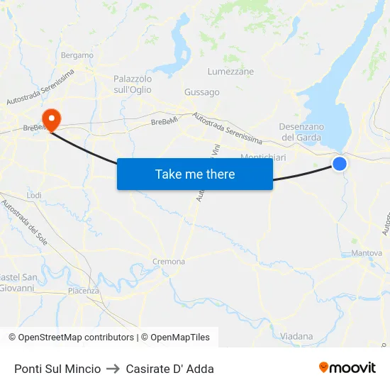 Ponti Sul Mincio to Casirate D' Adda map