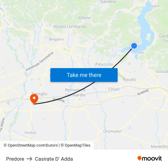 Predore to Casirate D' Adda map
