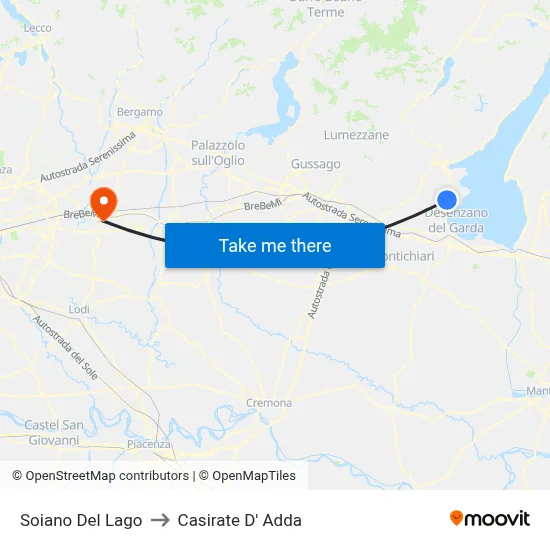 Soiano Del Lago to Casirate D' Adda map
