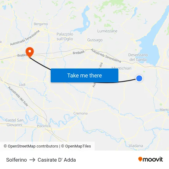 Solferino to Casirate D' Adda map