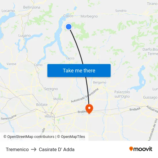 Tremenico to Casirate D' Adda map