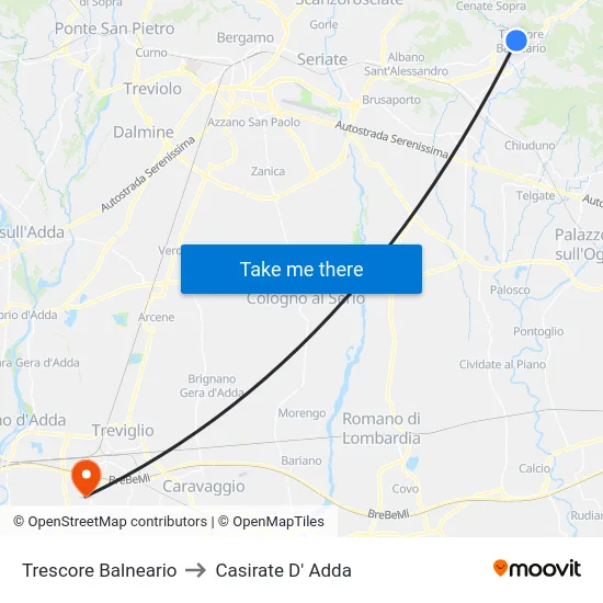 Trescore Balneario to Casirate D' Adda map