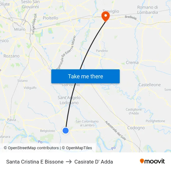 Santa Cristina E Bissone to Casirate D' Adda map