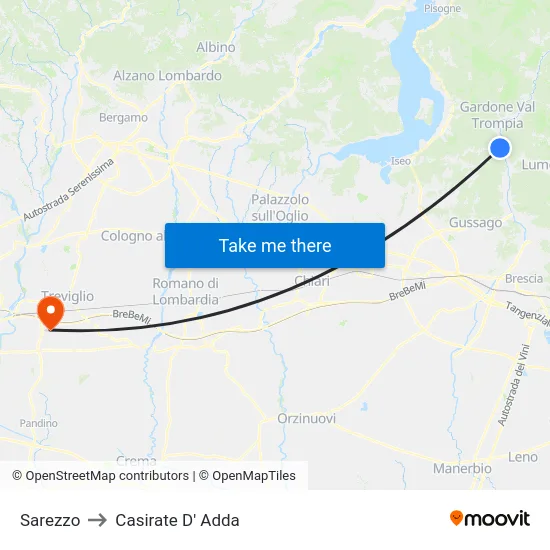 Sarezzo to Casirate D' Adda map